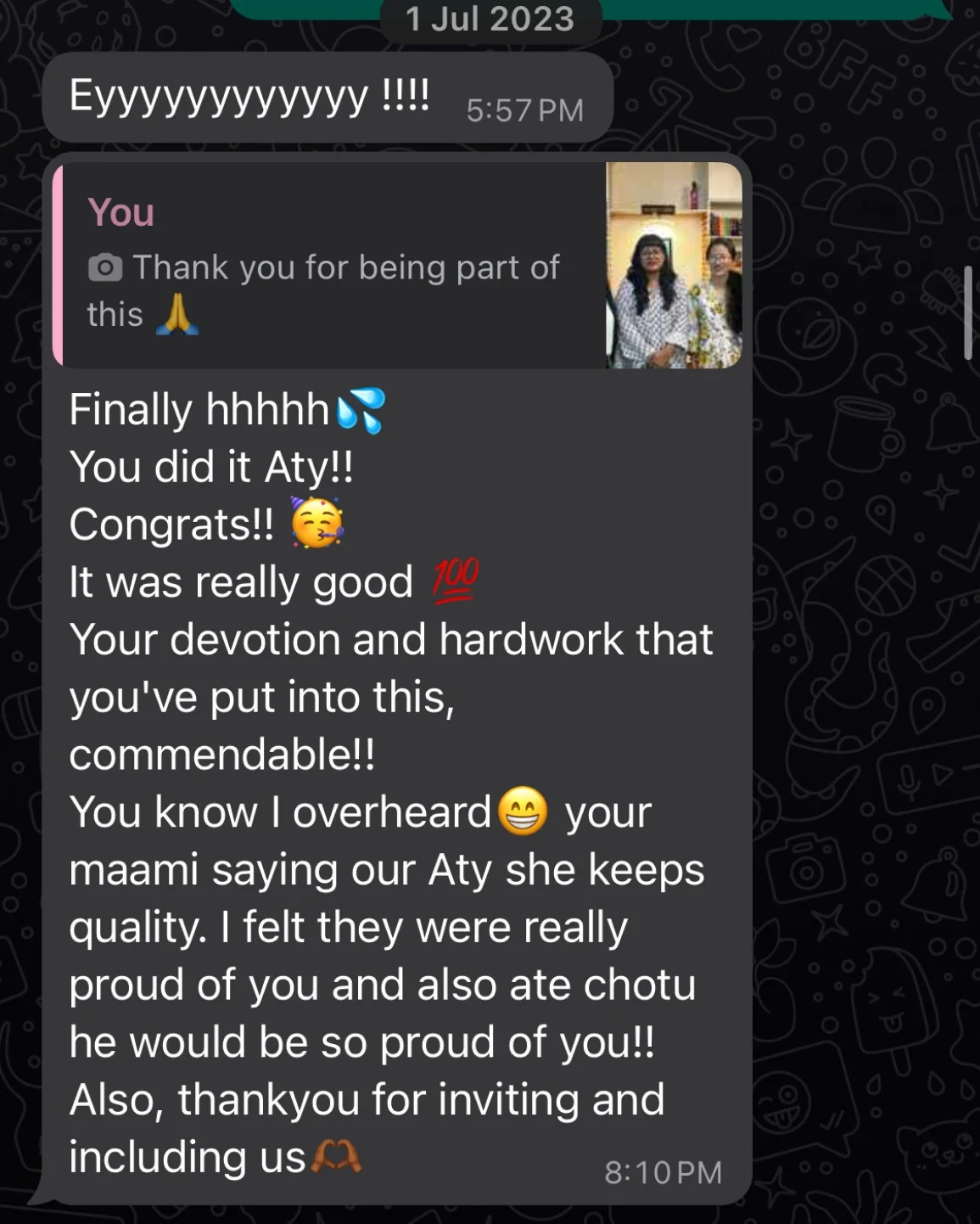 A message after the event: congratulations, it was really good, your devotion and hard work are commendable