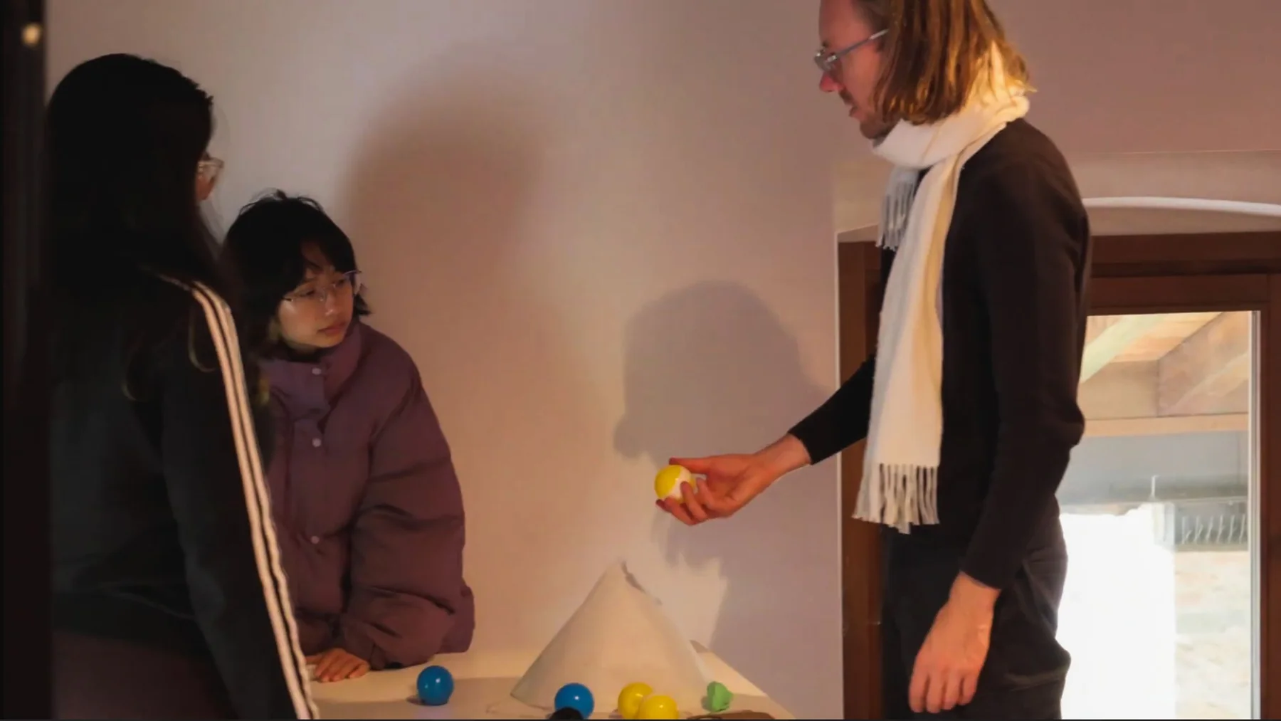 Bodystorming with coloured balls standing in for the lights