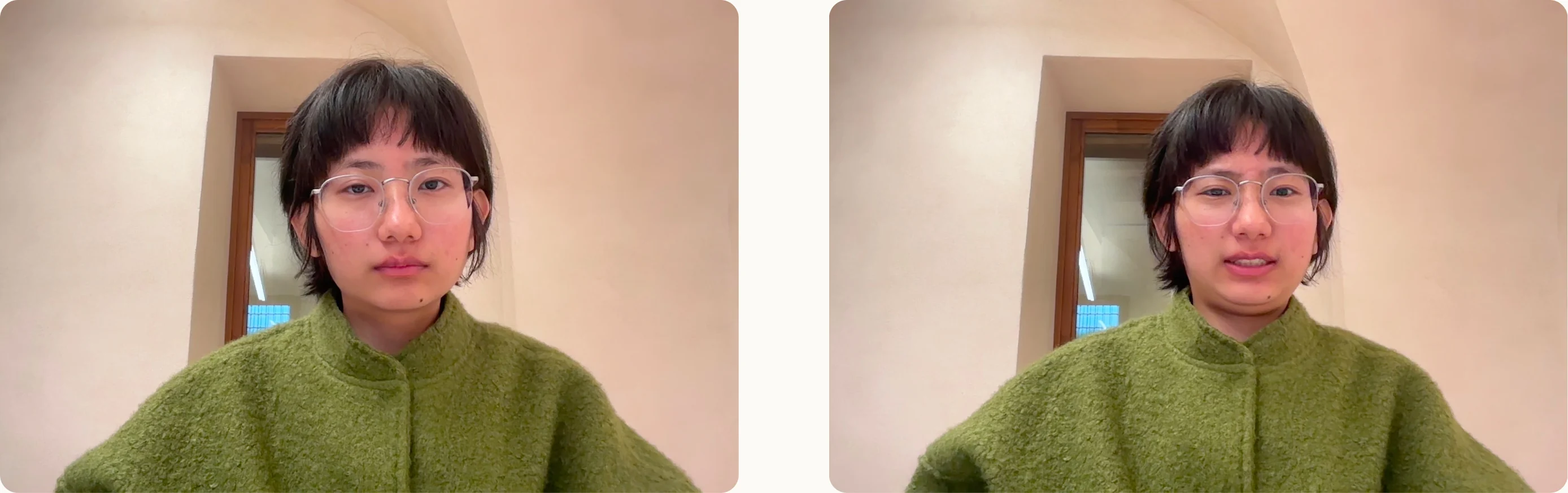 Two webcam frames of me testing facial expressions