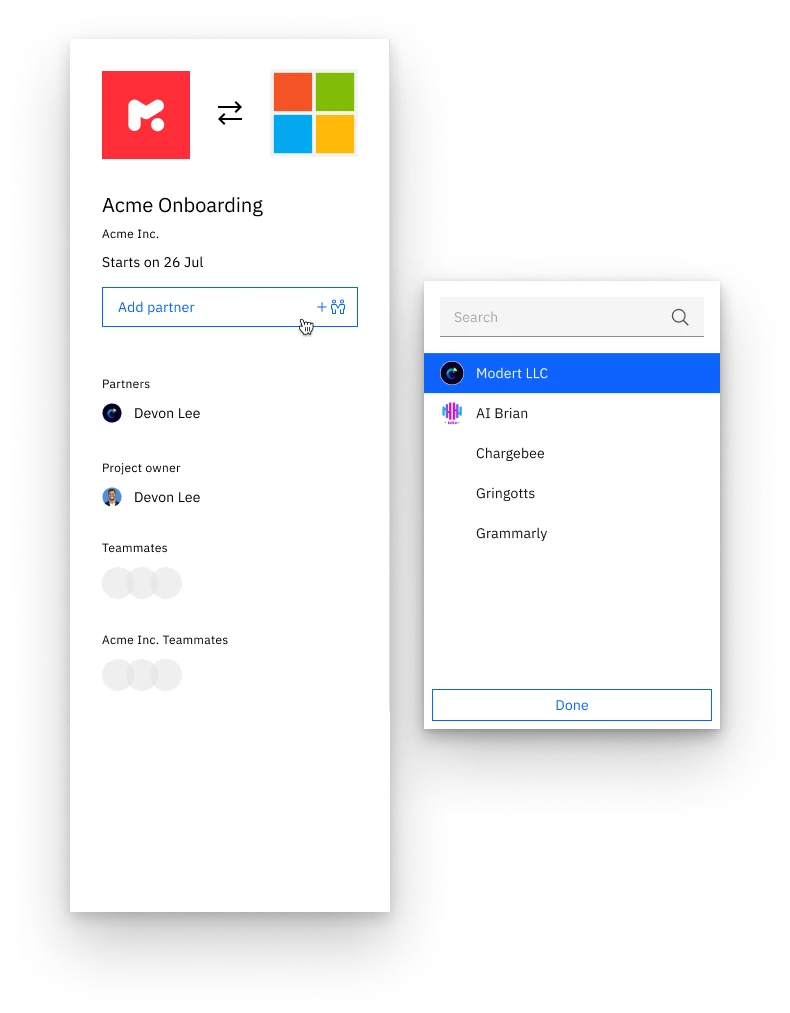 Adding a partner company during project creation