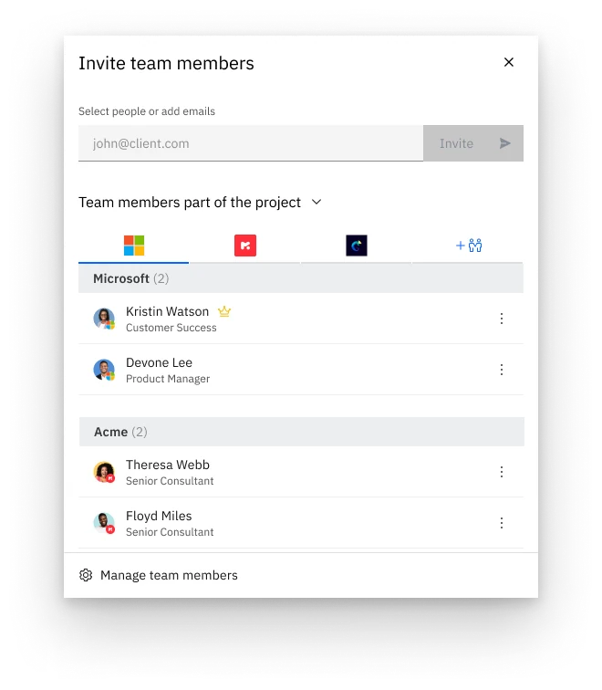 Invite modal inside a project