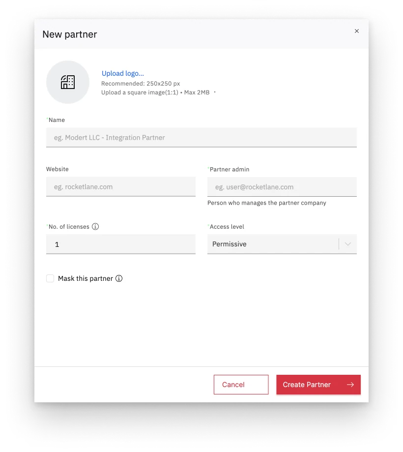 Form to invite a partner company and name its admin