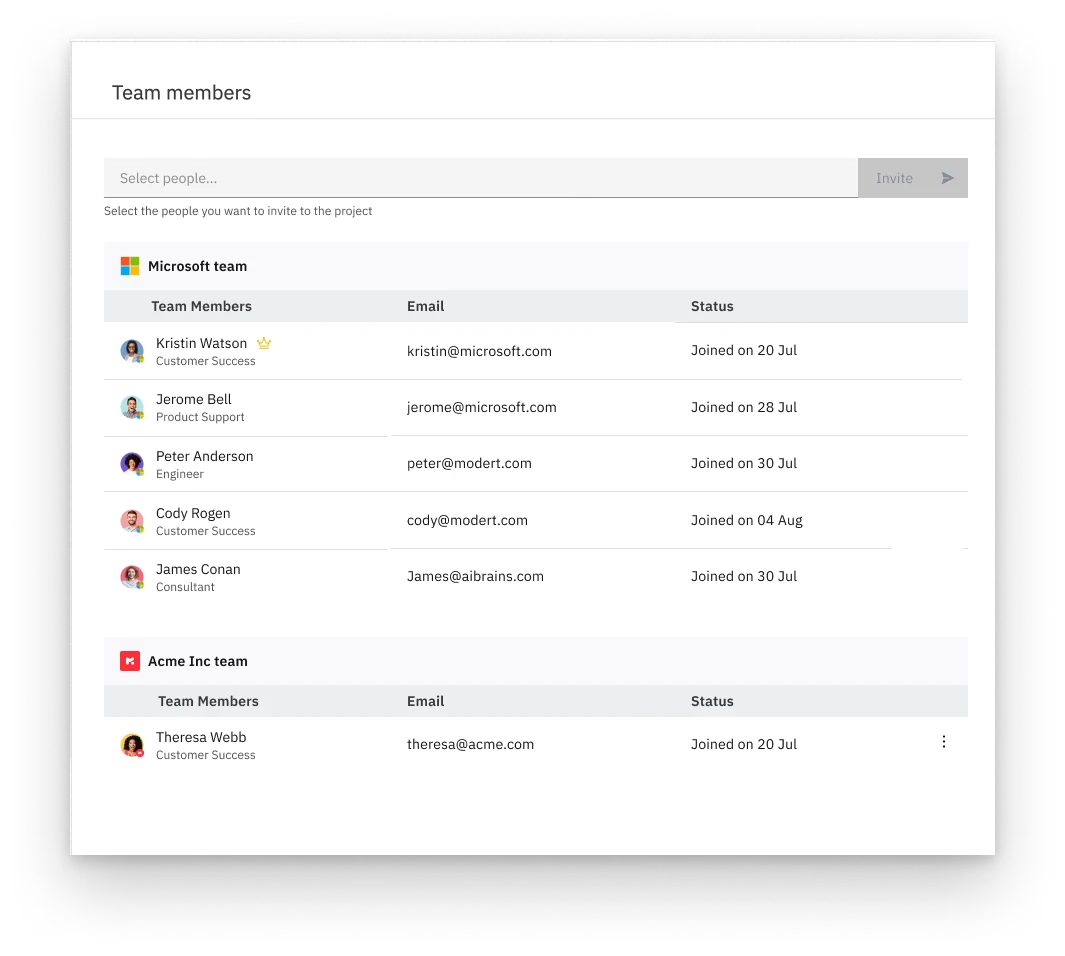 Client view with masking on: partners shown as vendor team members