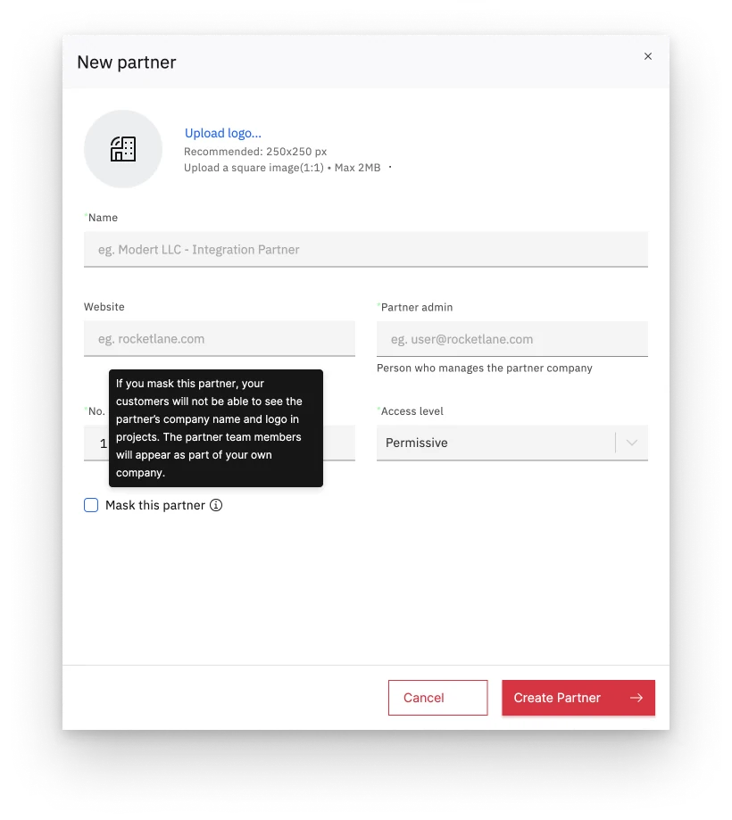 Masking setting on a partner company