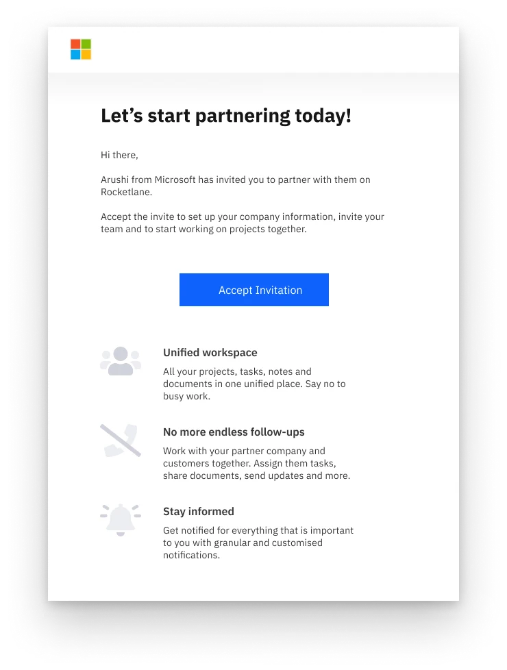 Email the partner admin receives