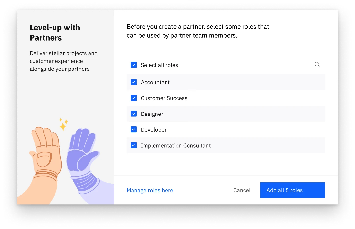 Step asking which roles partner members can use